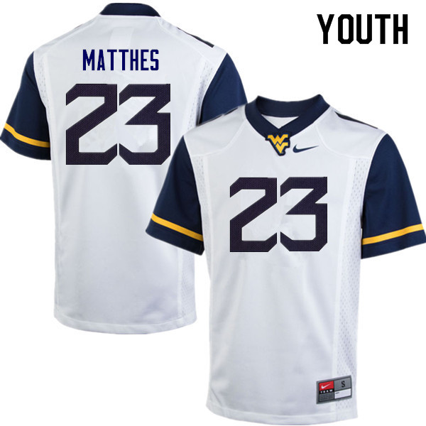 Youth #23 Evan Matthes West Virginia Mountaineers College Football Jerseys Sale-White